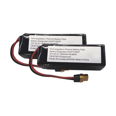 Μπαταρία 30C 6S1P LiPo 22,2V 1800mAh Μπαταρία πολυμερούς λιθίου Υψηλή συχνότητα C